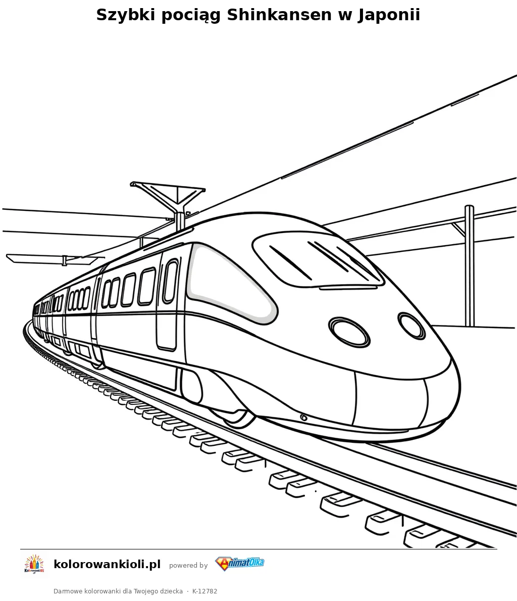 Szybki pociąg Shinkansen w Japonii — kolorowanka do wydruku dla dzieci