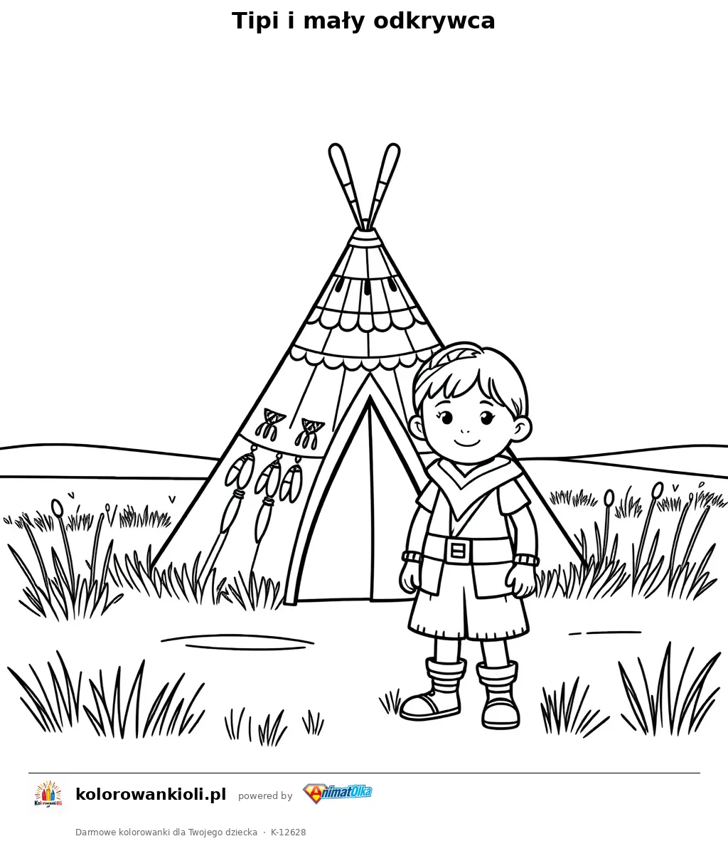Tipi i mały odkrywca — kolorowanka do wydruku dla dzieci