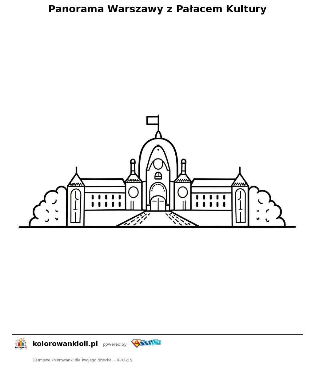 Panorama Warszawy z Pałacem Kultury — kolorowanka do wydruku dla dzieci