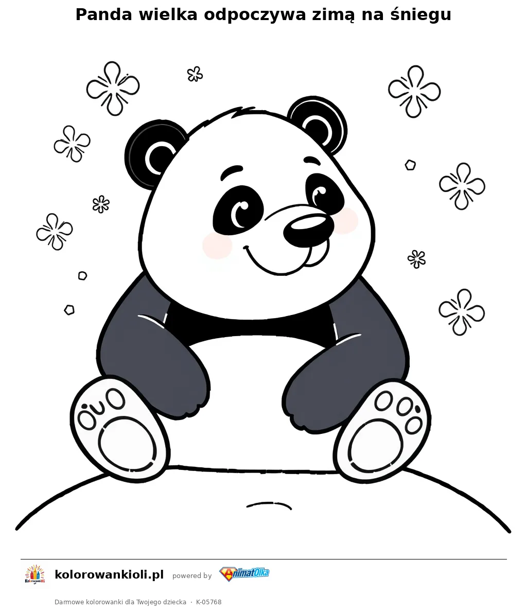 Panda wielka odpoczywa zimą na śniegu — kolorowanka do wydruku dla dzieci