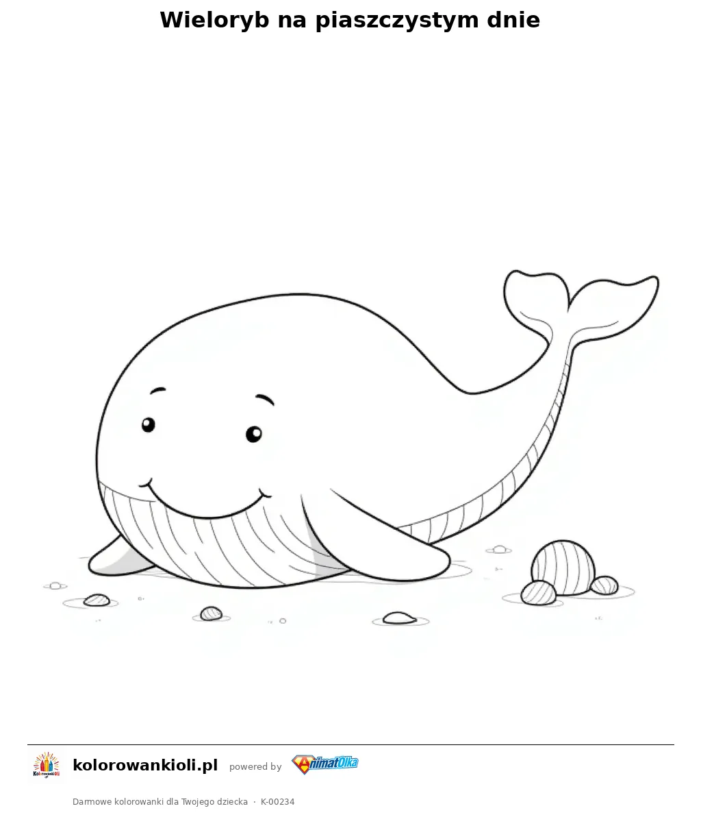 Wieloryb na piaszczystym dnie — kolorowanka do wydruku dla dzieci