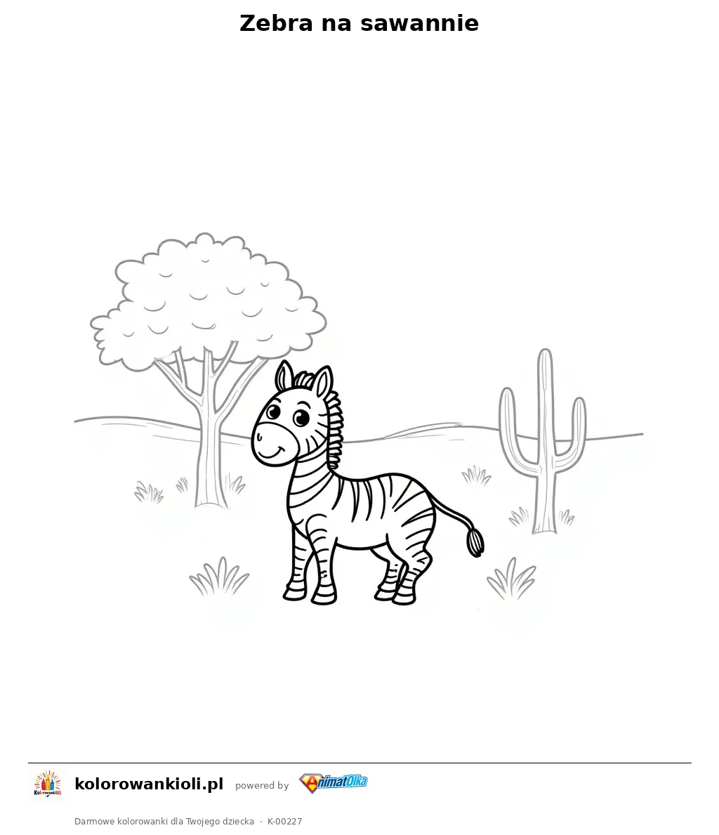 Zebra na sawannie — kolorowanka do wydruku dla dzieci