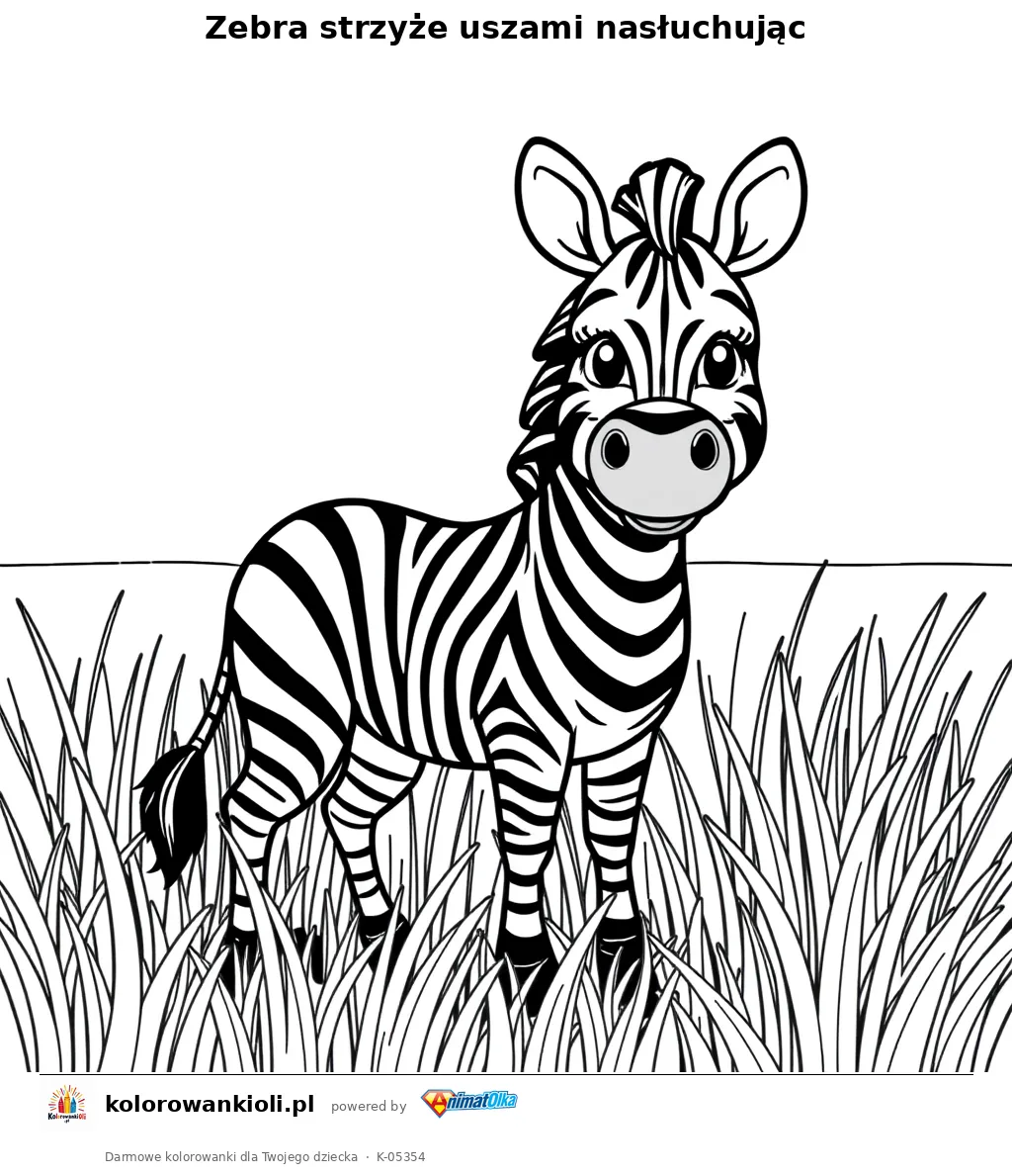 Zebra strzyże uszami nasłuchując — kolorowanka do wydruku dla dzieci