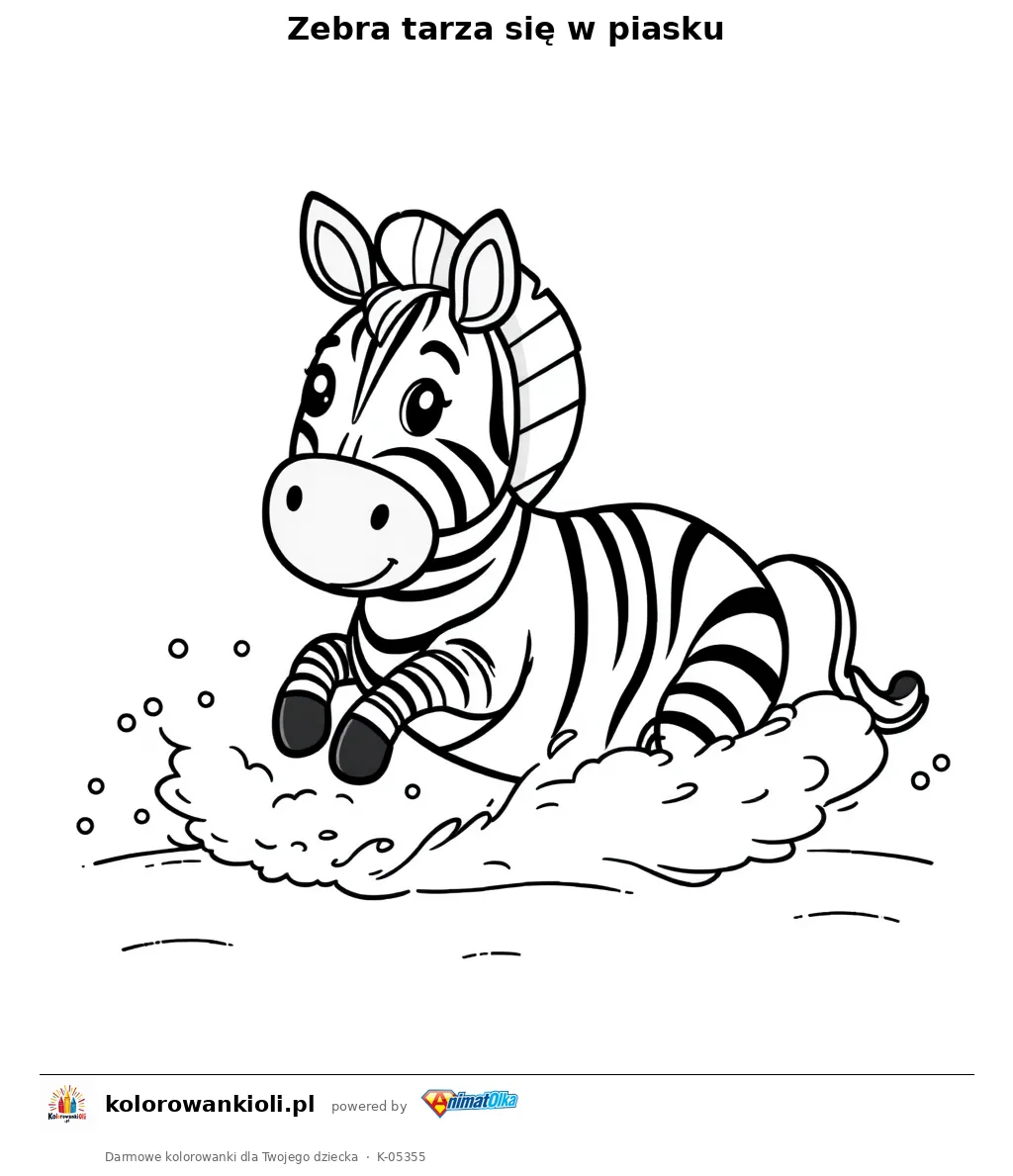 Zebra tarza się w piasku — kolorowanka do wydruku dla dzieci