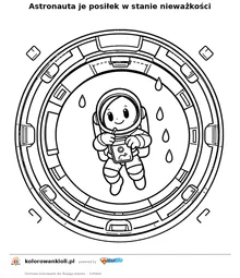 Astronauta je posiłek w stanie nieważkości — kolorowanka do wydruku dla dzieci