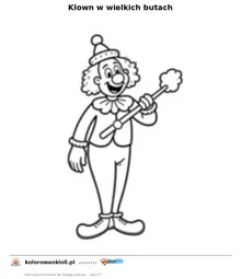 Klown w wielkich butach — kolorowanka do wydruku dla dzieci