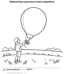 Meteorolog wypuszcza balon pogodowy — kolorowanka do wydruku dla dzieci