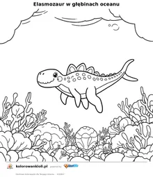 Elasmozaur w głębinach oceanu — kolorowanka do wydruku dla dzieci