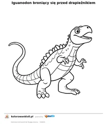 Iguanodon broniący się przed drapieżnikiem — kolorowanka do wydruku dla dzieci