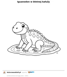 Iguanodon w błotnej kałuży — kolorowanka do wydruku dla dzieci