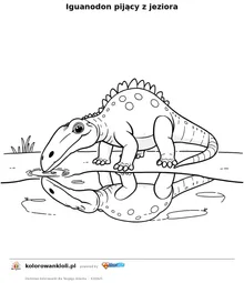 Iguanodon pijący z jeziora — kolorowanka do wydruku dla dzieci