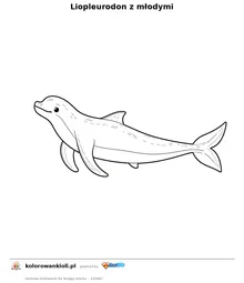 Liopleurodon z młodymi — kolorowanka do wydruku dla dzieci