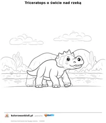 Triceratops o świcie nad rzeką — kolorowanka do wydruku dla dzieci