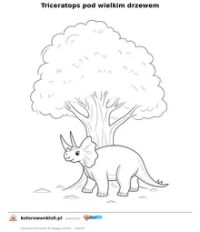 Triceratops pod wielkim drzewem — kolorowanka do wydruku dla dzieci