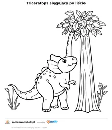 Triceratops sięgający po liście — kolorowanka do wydruku dla dzieci