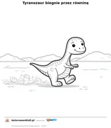 Tyranozaur biegnie przez równinę — kolorowanka do wydruku dla dzieci