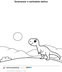Tyranozaur o zachodzie słońca — kolorowanka do wydruku dla dzieci