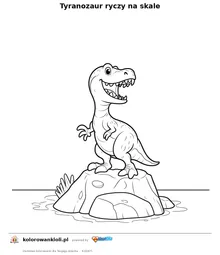 Tyranozaur ryczy na skale — kolorowanka do wydruku dla dzieci