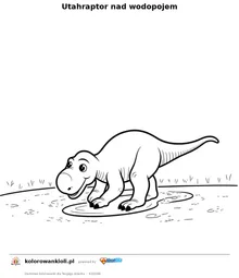 Utahraptor nad wodopojem — kolorowanka do wydruku dla dzieci