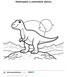 Utahraptor o zachodzie słońca — kolorowanka do wydruku dla dzieci