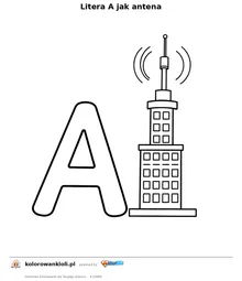 Litera A jak antena — kolorowanka do wydruku dla dzieci