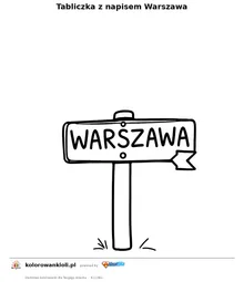 Tabliczka z napisem Warszawa — kolorowanka do wydruku dla dzieci