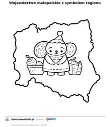 Województwo małopolskie z symbolem regionu — kolorowanka do wydruku dla dzieci