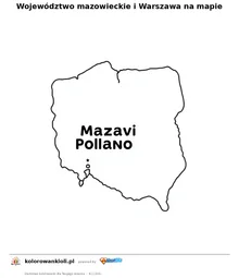 Województwo mazowieckie i Warszawa na mapie — kolorowanka do wydruku dla dzieci