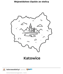 Województwo śląskie ze stolicą — kolorowanka do wydruku dla dzieci