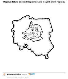 Województwo zachodniopomorskie z symbolem regionu — kolorowanka do wydruku dla dzieci