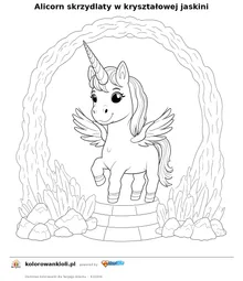 Alicorn skrzydlaty w kryształowej jaskini — kolorowanka do wydruku dla dzieci