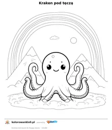 Kraken pod tęczą — kolorowanka do wydruku dla dzieci