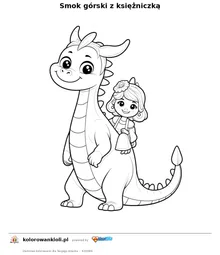 Smok górski z księżniczką — kolorowanka do wydruku dla dzieci