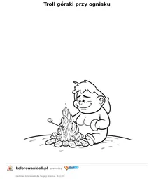 Troll górski przy ognisku — kolorowanka do wydruku dla dzieci