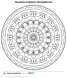 Mandala fraktalna Mandelbrota — kolorowanka do wydruku dla dzieci