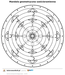 Mandala geometryczna sześcioramienna — kolorowanka do wydruku dla dzieci
