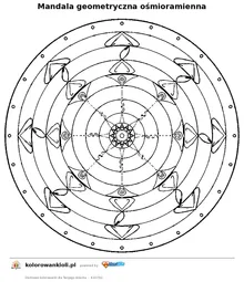 Mandala geometryczna ośmioramienna — kolorowanka do wydruku dla dzieci