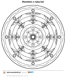 Mandala z rybą koi — kolorowanka do wydruku dla dzieci