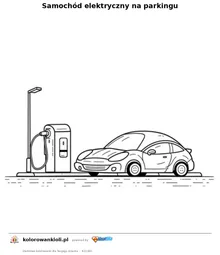 Samochód elektryczny na parkingu — kolorowanka do wydruku dla dzieci