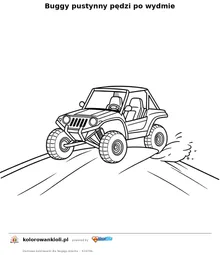 Buggy pustynny pędzi po wydmie — kolorowanka do wydruku dla dzieci