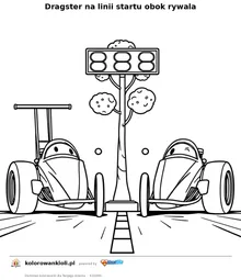 Dragster na linii startu obok rywala — kolorowanka do wydruku dla dzieci