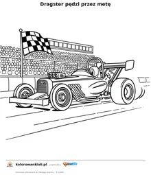 Dragster pędzi przez metę — kolorowanka do wydruku dla dzieci