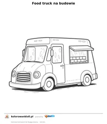 Food truck na budowie — kolorowanka do wydruku dla dzieci