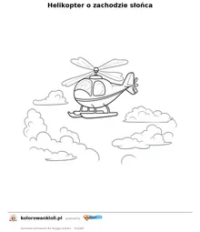 Helikopter o zachodzie słońca — kolorowanka do wydruku dla dzieci