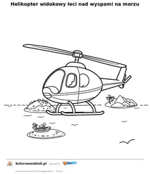 Helikopter widokowy leci nad wyspami na morzu — kolorowanka do wydruku dla dzieci