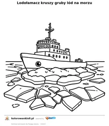 Lodołamacz kruszy gruby lód na morzu — kolorowanka do wydruku dla dzieci