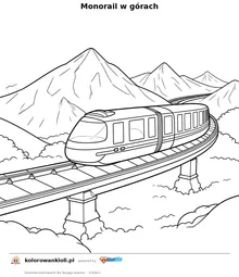 Monorail w górach — kolorowanka do wydruku dla dzieci