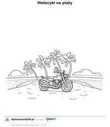 Motocykl na plaży — kolorowanka do wydruku dla dzieci