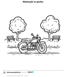 Motocykl w parku — kolorowanka do wydruku dla dzieci