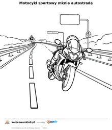 Motocykl sportowy mknie autostradą — kolorowanka do wydruku dla dzieci